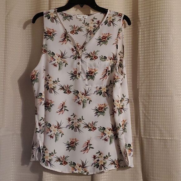 S R Seet Rain XL floral tank Top Boho  ivory - Picture 1 of 6